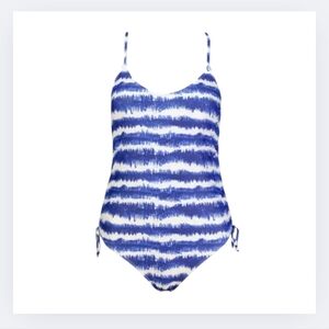 NEW Kensie Size Small Women's Blue Striped Padded Unlined One Piece Swimsuit